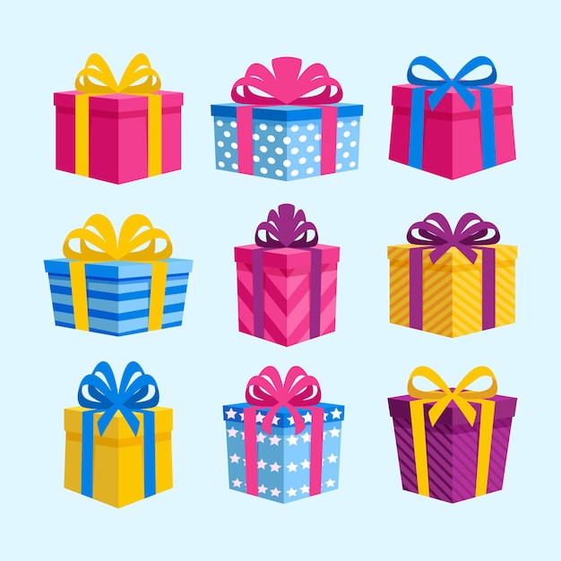 Colección de regalos navideños en diseño plano