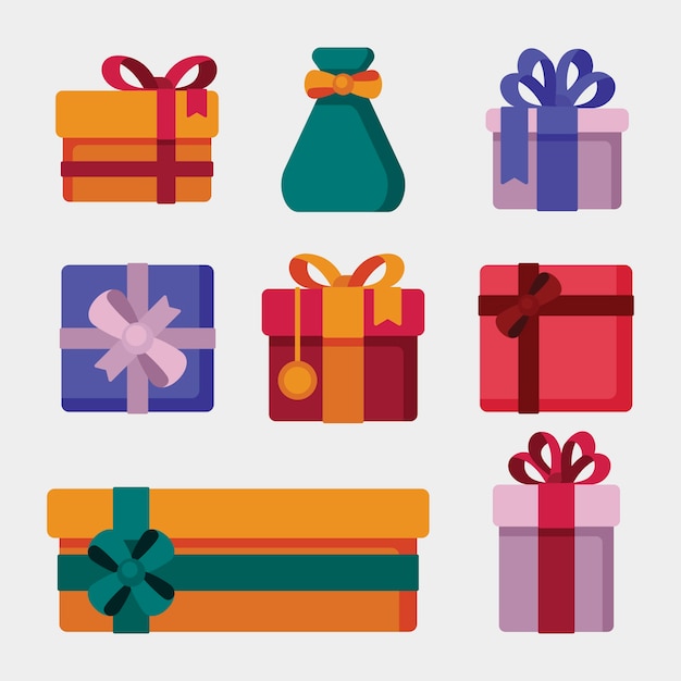Colección de regalos navideños en diseño plano