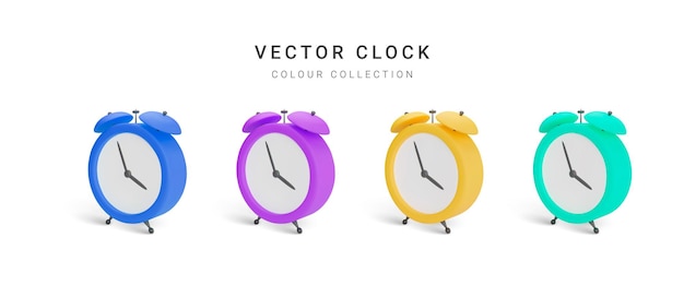 Colección de reloj despertador vintage de color con sombra aislada sobre fondo blanco Ilustración vectorial