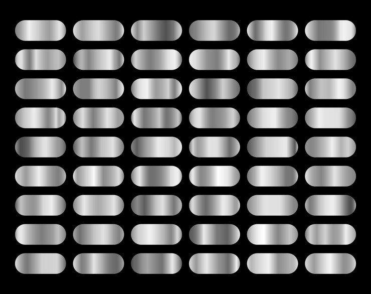 Vector colección de relojes de acero cromado de metal brillante con gradiente de textura metálica de lámina de plata