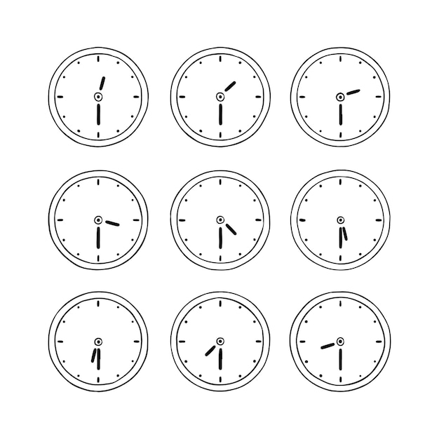 Colección de relojes dibujados a mano