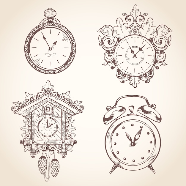 Vector colección de relojes dibujados a mano