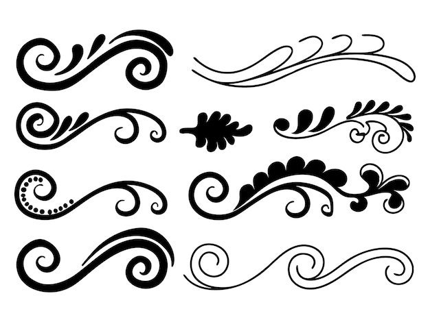 Colección de remolinos decorativos florece y elementos ornamentales