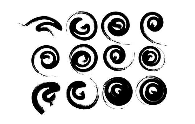 Colección de remolinos y espirales de tinta negra dibujados a mano