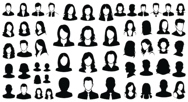 Colección de retratos de silueta para las representaciones de perfiles de usuario