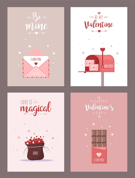 Vector colección retro con corazones, sobre y dulces