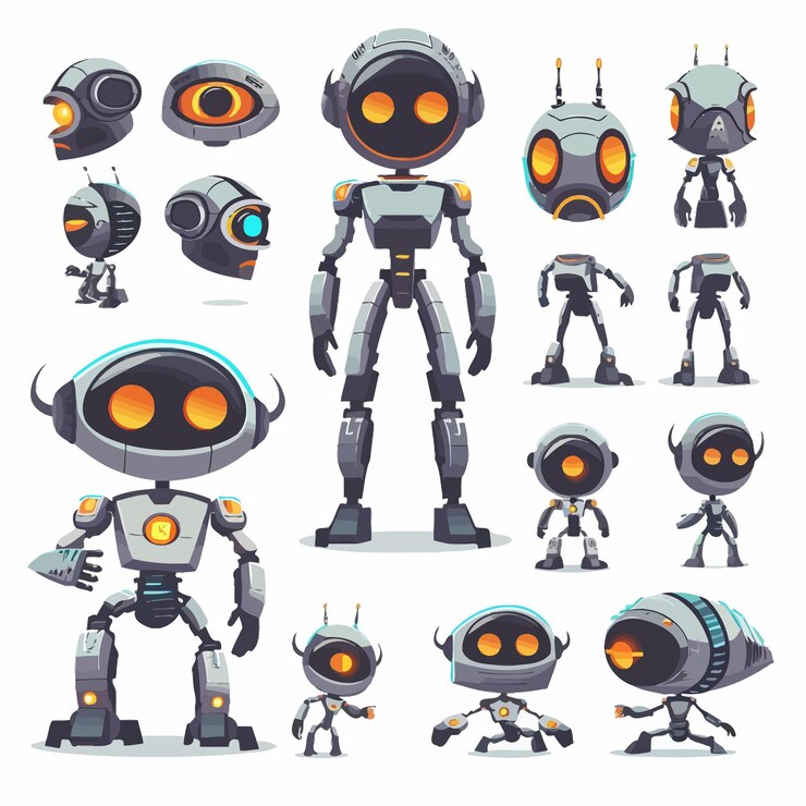 Vector una colección de robots incluyendo uno que tiene los otros ojos abiertos