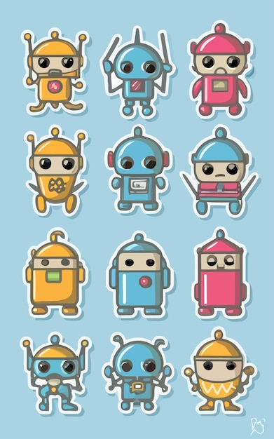una colección de robots lindos para los niños