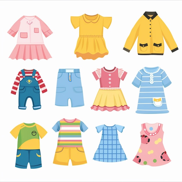 una colección de ropa de bebé incluyendo una que dice bebé