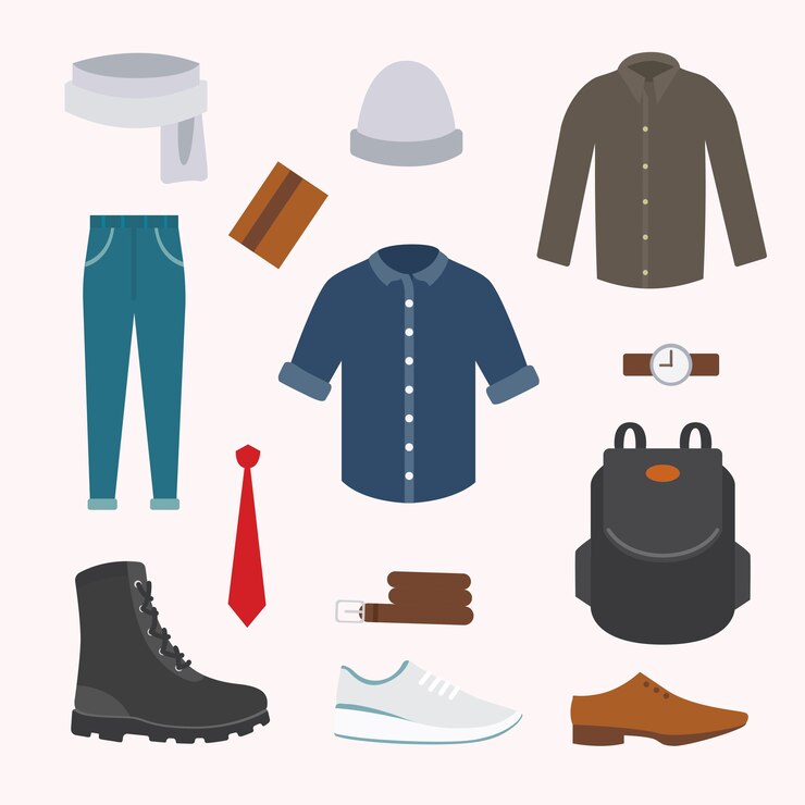 Vector colección de ropa y calzado diversos para la temporada de frío. look de otoño para hombre. ropa con estilo.