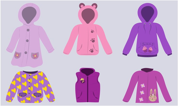 Vector una colección de ropa diferente que incluye una sudadera con capucha con un gato.