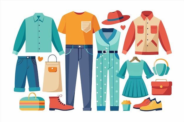 una colección de ropa, incluida una que tiene el nombre de la marca