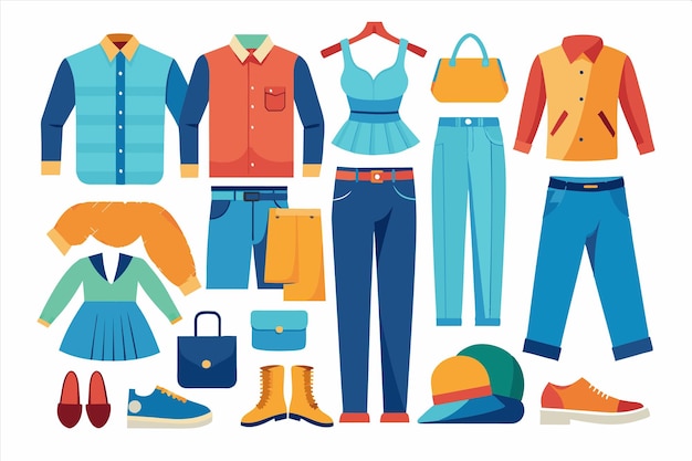 una colección de ropa, incluida una que tiene el nombre de la marca