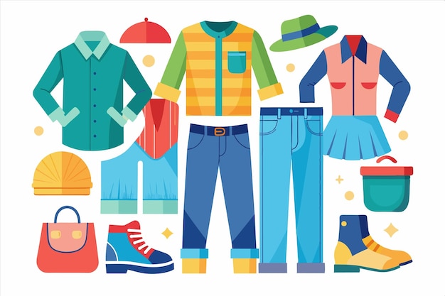 una colección de ropa incluyendo una que tiene el número 5 en ella