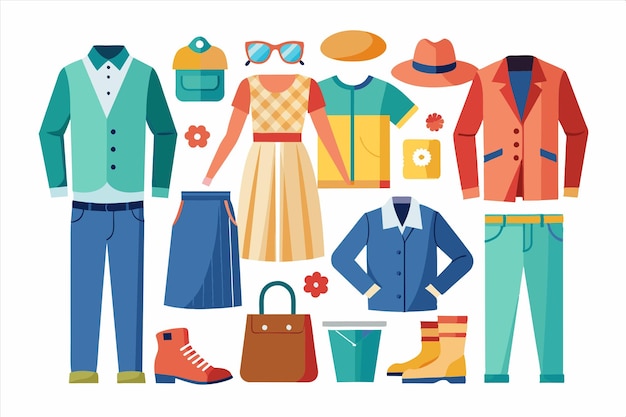 una colección de ropa incluyendo una que tiene el número 5 en ella