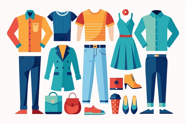 una colección de ropa incluyendo una que tiene el número 5 en ella