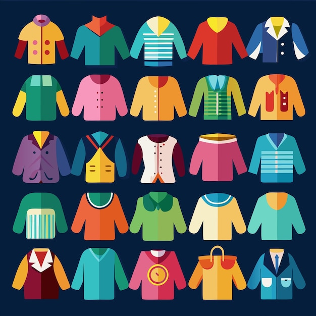 una colección de ropa incluyendo una que tiene la palabra suéter en él