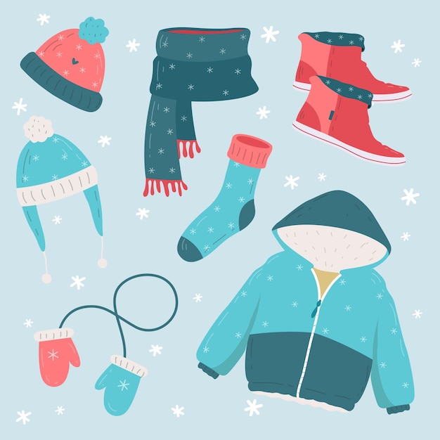 Colección de ropa de invierno y básicos dibujados a mano