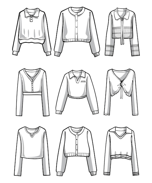 Colección de ropa de línea en blanco y negro Vector