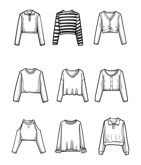 Colección de ropa de línea en blanco y negro Vector