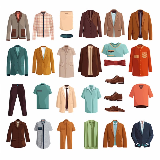 una colección de ropa masculina, incluida una de las camisas