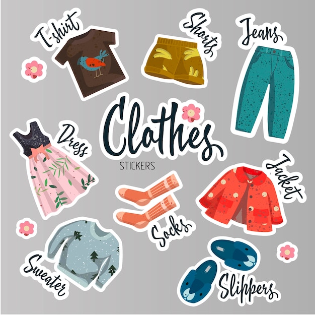 Vector colección de ropa de moda para niños aislada en la ilustración de vector de fondo blanco