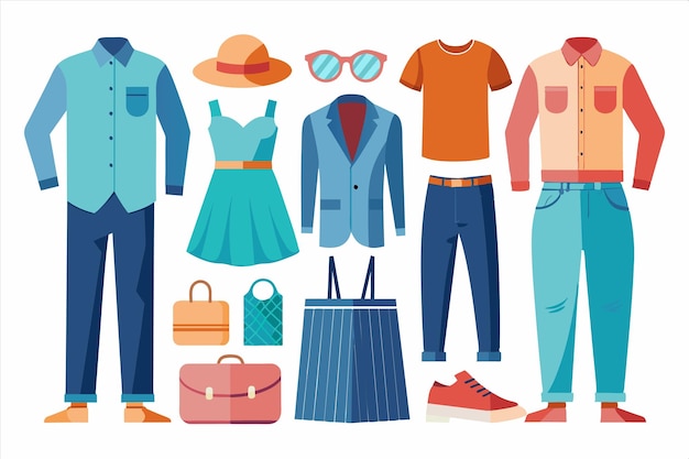 una colección de ropa que incluye una camisa un sombrero y gafas de sol