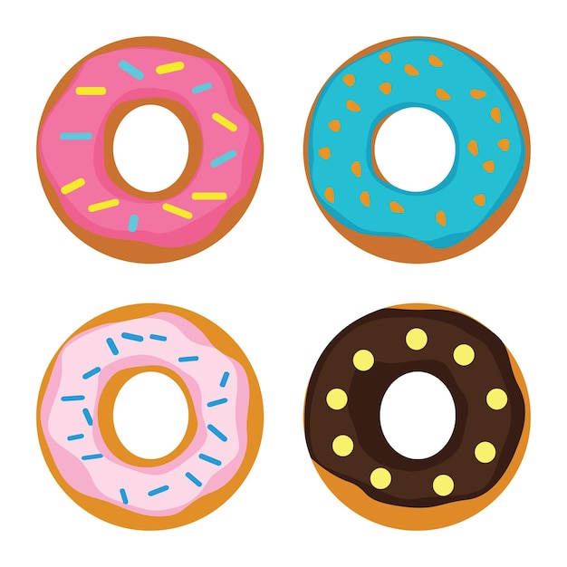 Colección de rosquillas Donut deliciosa comida dulce con tapa