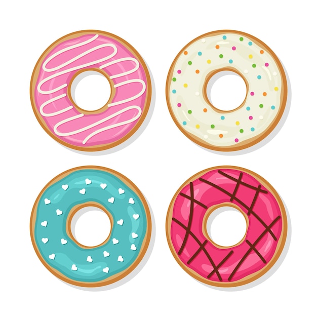 Colección de rosquillas esmaltadas Set de pasteles de cumpleaños dulces con helado brillante Donuts de confitería