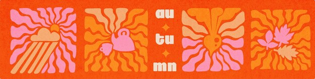 Colección de s siluetas de otoño groovy conjunto de decoración de pared retro rayos ondulados del sol raíz