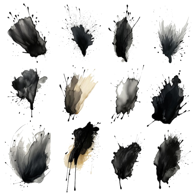 Colección de salpicaduras negras Conjunto vectorial de salpicaduras de tinta