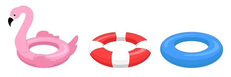 Vector colección de salvavidas aislado sobre fondo blanco anillo de ayuda de flamenco rosado clásico rojo y blanco