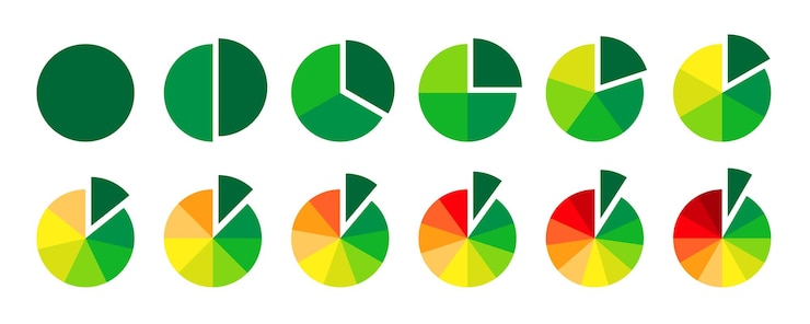 Vector colección de secciones de círculo multicolor diagramas de gráficos circulares en colores de progreso ronda infográfica