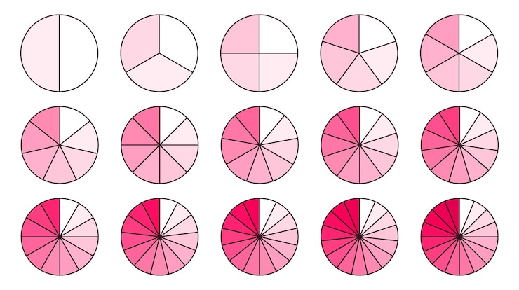Vector colección de segmentos circulares tonos de diagramas circulares de color rosa rojo establecidos secciones redondas y rebanadas