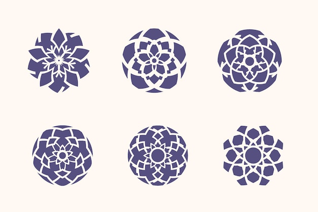 Colección de seis patrones ornamentales de mandala aislados sobre un fondo blanco