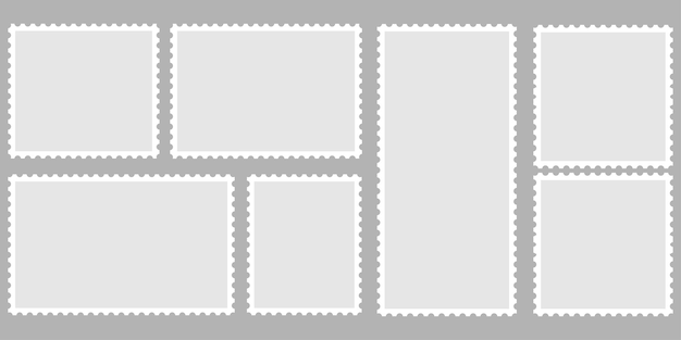 Colección de sellos en blanco sobre un fondo gris