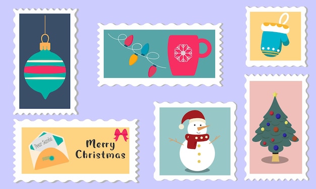 Colección de sellos de Navidad Muñeco de nieve de juguete Árbol de Navidad