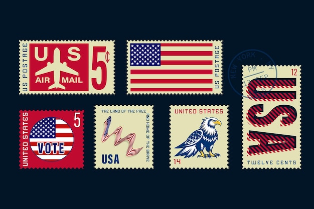 Colección de sellos postales retro de los Estados Unidos