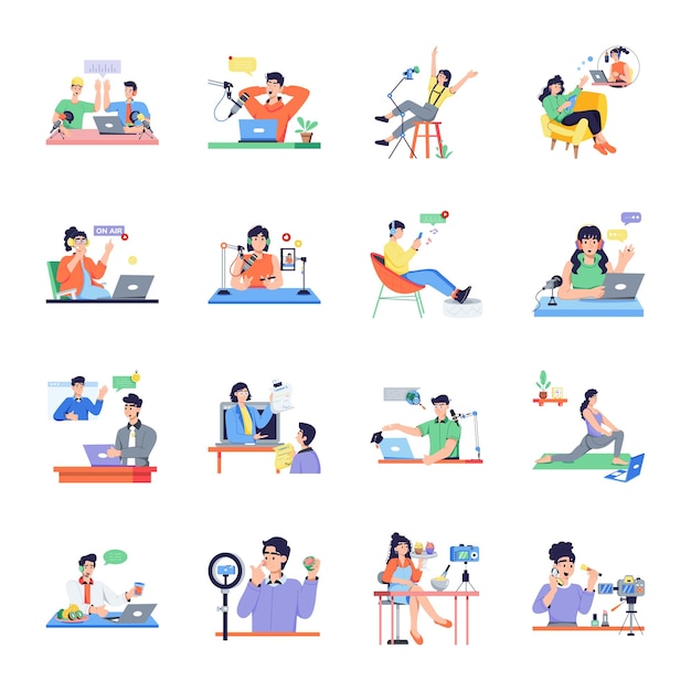 Colección de seminarios web e ilustraciones planas de podcast