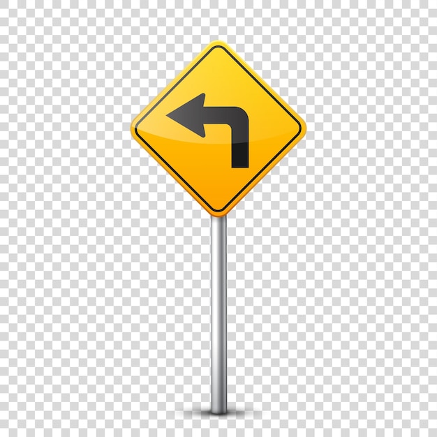 Colección de señales de carretera amarillas aisladas en un fondo transparente control de tráfico vial uso de la parada