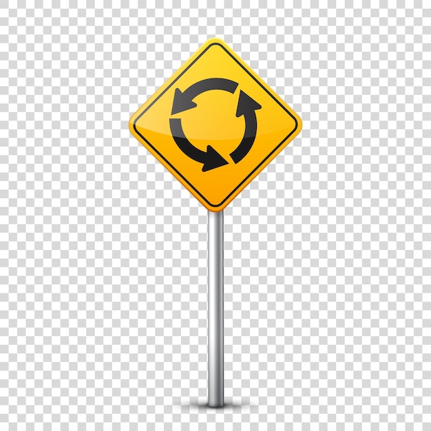 Colección de señales de carretera amarillas aisladas en un fondo transparente control de tráfico vial uso de la parada