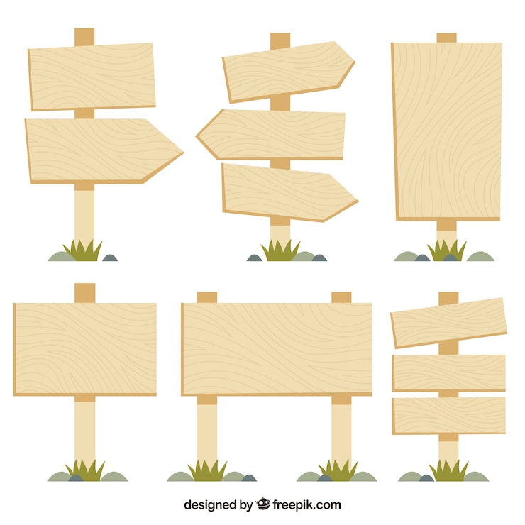Vector colección de señales de madera en diseño plano