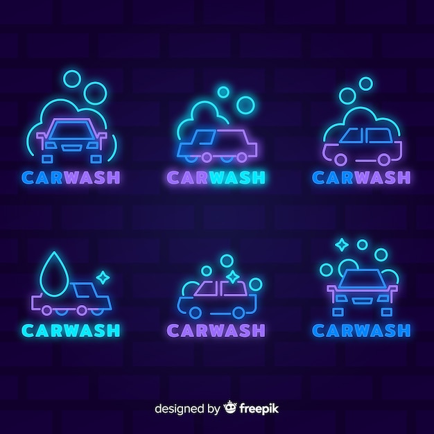 Colección señales neón lavadero de coches