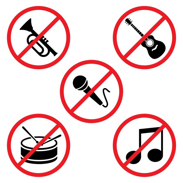 Colección de señales que prohíben la música