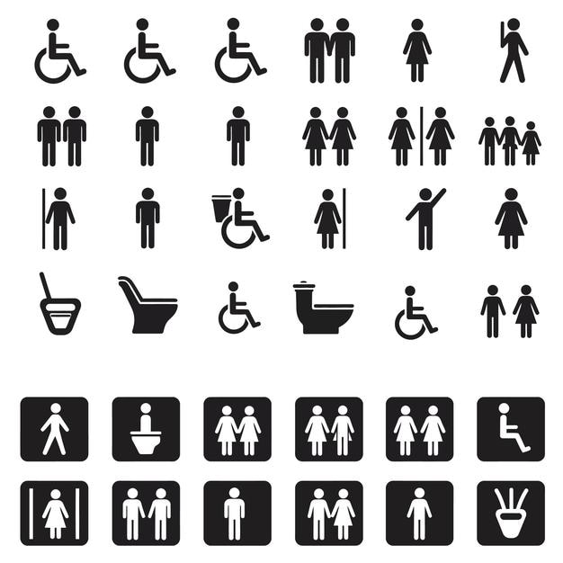 Colección de señales simbólicas de baños y accesibilidad