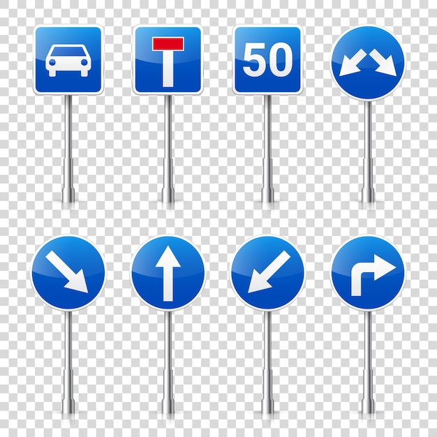 Colección de señales de tráfico aisladas en un fondo transparente control de tráfico por carretera uso de carril parada y