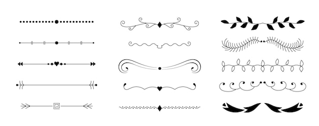 Vector colección de separadores decorativos. conjunto de bordes, líneas para decoración de texto. ilustración vectorial