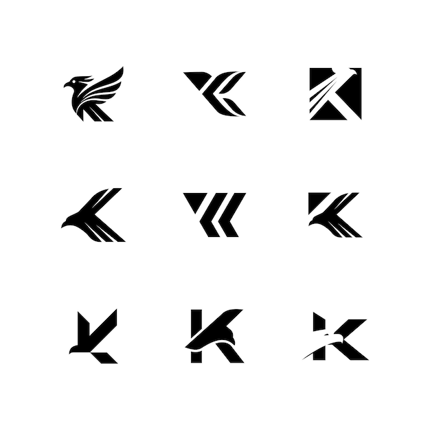 una colección de signos en blanco y negro con la letra k en ellos