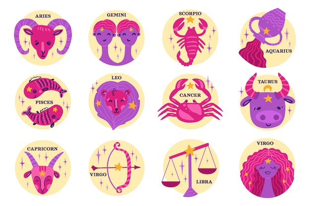 Vector colección de signos del zodíaco dibujados a mano