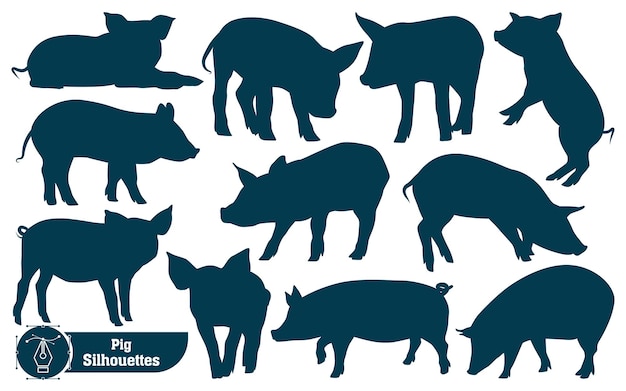Colección de silueta Animal Pig en diferentes poses